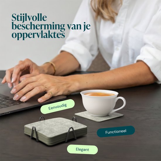 Castagnola Untersetzer aus Kunstleder – Untersetzer für Gläser – Design-Untersetzer mit Halter – Untersetzer-Set aus Kunstleder mit Metallhalter – Leder – 10er-Set – Grün meliert – 10 x 10 cm
