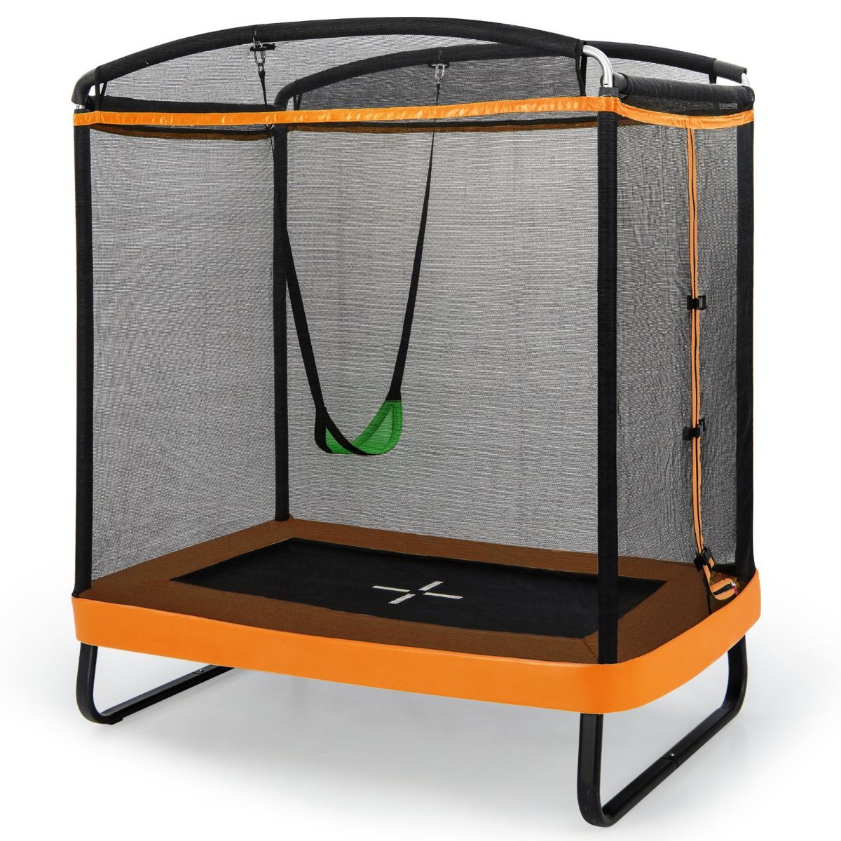 Coast 2-in-1 Kindertrampolin mit Schaukel und Sicherheitsnetz - Schwarz/Orange - 190x122 cm