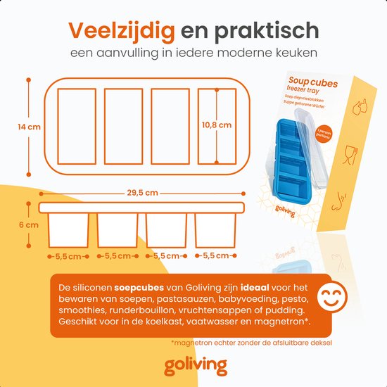 Goliving 4 in 1 Gefrierbehälter - Frischebehälter - 4 x 250ml - Behälter für die Zubereitung von Mahlzeiten - Silikonbehälter mit Deckel - Aufbewahrungsbox für Babynahrung - Gefrierschrank und Mikrowelle - Blau