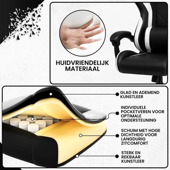Bayt Game chair - Gaming-Stuhl - Gaming-Stuhl - Verstellbare Rückenlehne - Komfortabler Game-Stuhl - Schwarz und weiß