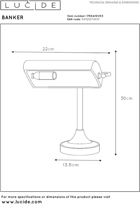 Lucide BANKER – Schreibtischlampe – 1xE14 – Bronze