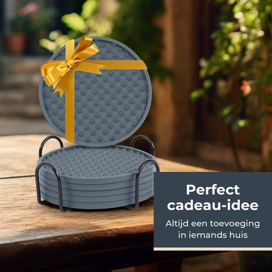 Castagnola Silikon-Untersetzer - Untersetzer für Gläser - Design-Untersetzer mit Halter - Untersetzer-Set - Anti-Rutsch - 6er-Set - Grau