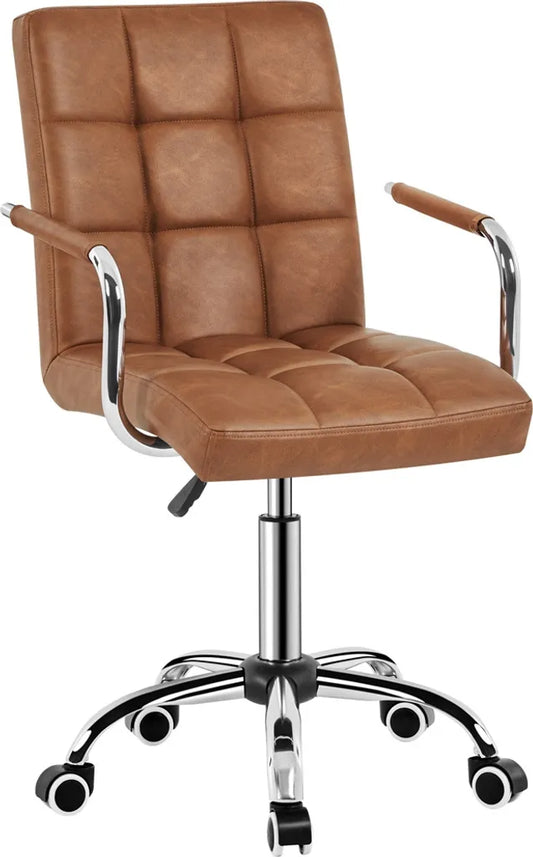 Yaheetech Bürostuhl aus Kunstleder mit Armlehnen – verstellbar und drehbar – Retro-Braun