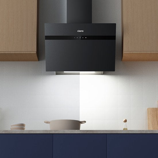 CIARRA CBCG6736H-G 60 cm schräge Dunstabzugshaube, schwarz – Milchglas mit Anti-Fingerabdruck-Beschichtung – mit WLAN – inklusive Set mit Aktivkohlefiltern – 650 m³ – Energieeffizienzklasse A+++