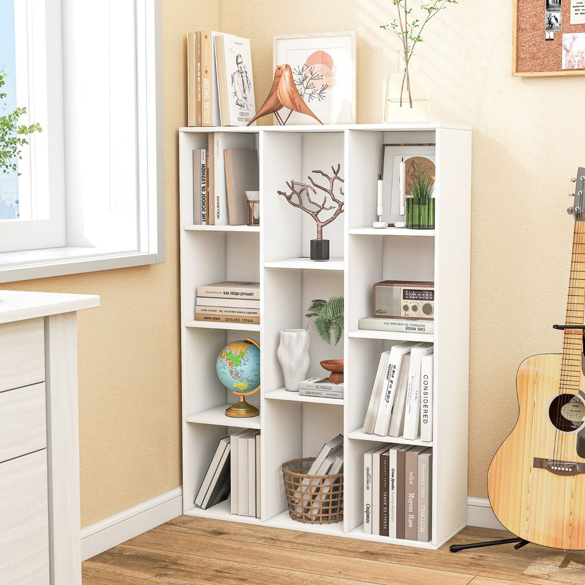 Coast Bücherregal 11 Fächer Weiß 74x24x106 cm - Modernes geometrisches Raumregal mit Kippschutz