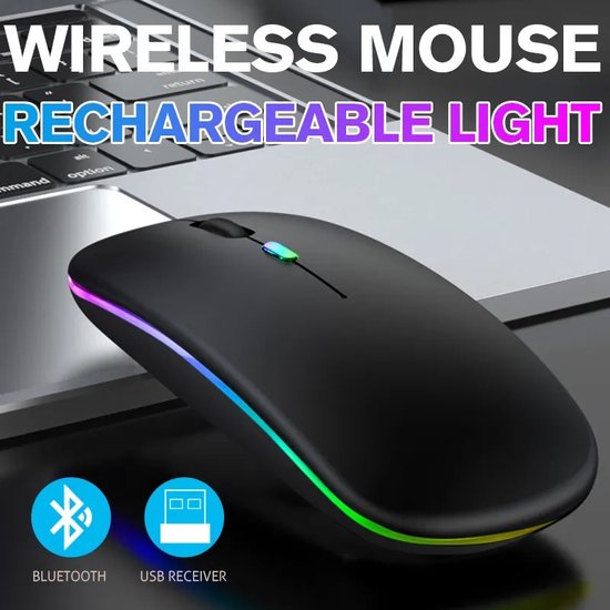Kabellose LED-Bluetooth-Maus - Ergonomisch - RGB - Laptop und Gaming - Kabellos - Schwarz