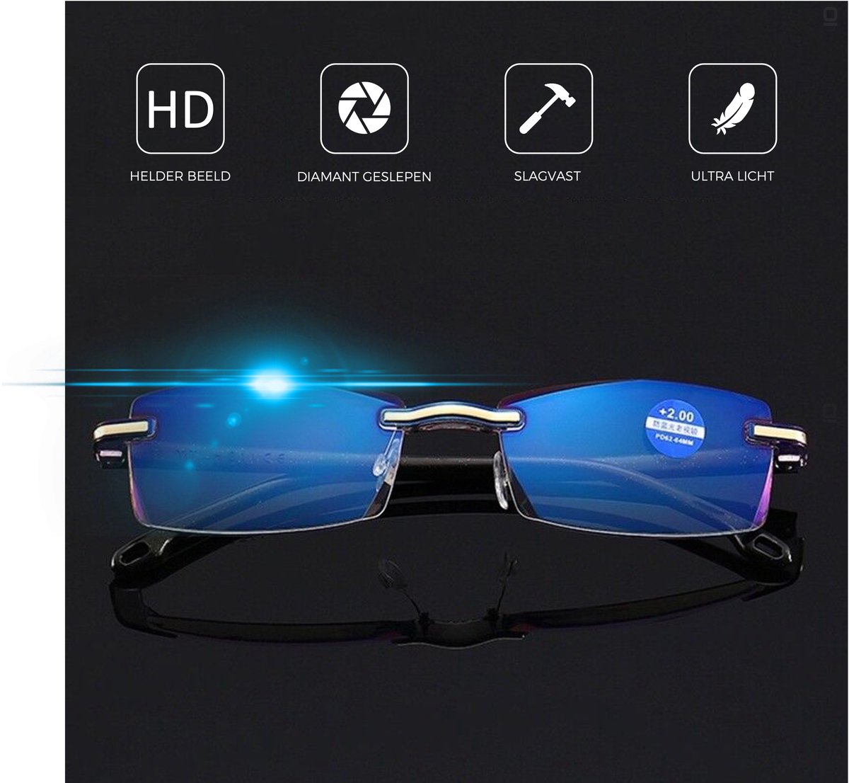 Shine® Anti-Blaulichtbrille 1.00 - Multifokale Computer- und Lesebrille - Unisex - Blaulichtfilter - inkl. Etui & Tuch