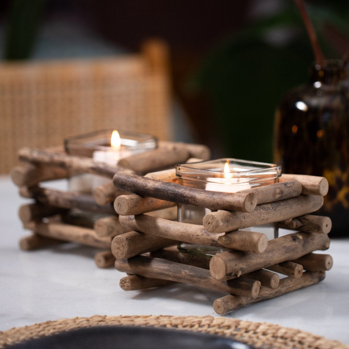 Gadgy Wax Light Holder Driftwood - Teelichthalter - 2er Set - Windlicht -15x15cm - Auch für Kerzen