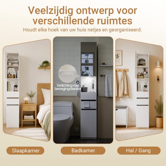 SoBuy BZR240-E-W Badezimmerschrank – 30 x 30 x 180,5 cm – Weiß