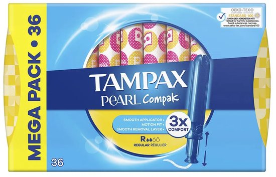 Tampax Pearl Compak Regular Tampons mit Einführhülse, 36 Stück