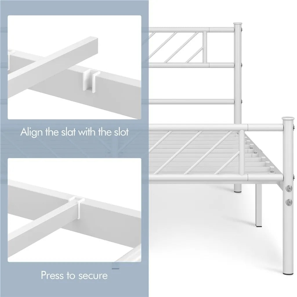 Yaheetech Metallbettgestell – Lattenrost – 140 x 200 cm – 32 cm Stauraum – Weiß