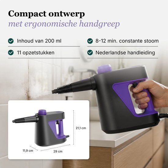 Motionflow 11-teiliger Handdampfreiniger PRO – Leistungsstarker 1000-W-Dampfreiniger mit 3,5 bar – Reinigungsgerät für Badezimmer, Sofa und Boden – Dampfreiniger zur Fleckenentfernung – 3 Meter langes Netzkabel