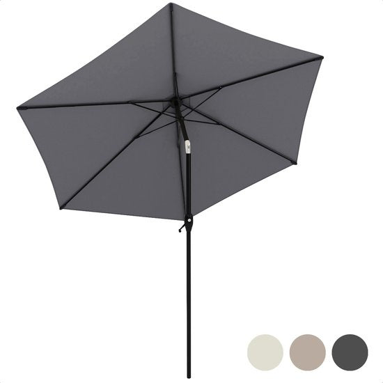 LifeGoods Sonnenschirm - 270 cm - 30° neigbar - Wasserdicht - Mit Bezug - Dunkelgrau