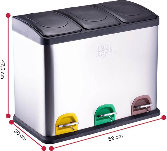 Dirt Devil Treteimer 3x 15L - Abfalleimer Abfalltrennung - Edelstahl - Silber