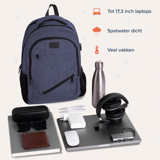 TRVLMORE Rucksack mit Lifetime - Rucksack mit 15.6 Zoll Laptopfach - Schultasche - Spritzwassergeschützt - Männer und Frauen - Jungen und Mädchen - 28L - Blau