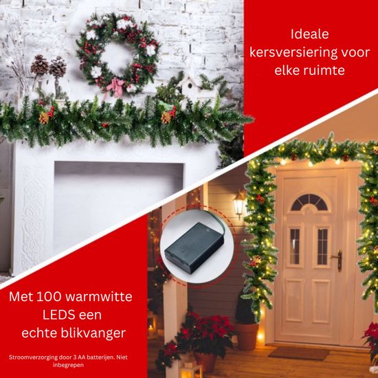 Girlande mit Lichtern - Girlande - Weihnachtsgirlande - Weihnachtsbeleuchtung für draußen - Weihnachtsdekoration - Weihnachten - 2,7 Meter - 100 LEDs