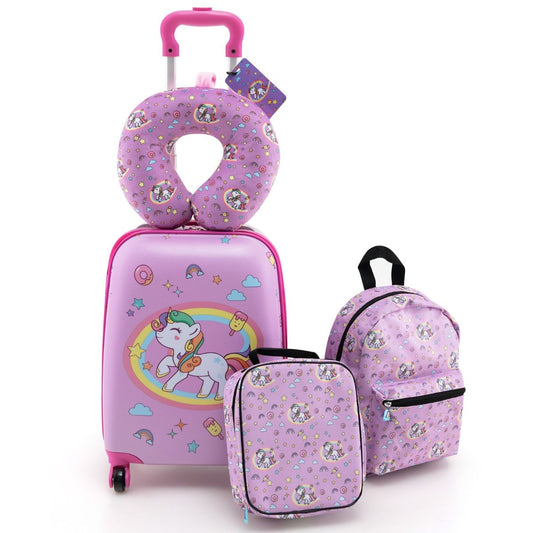 Coast Kofferset für Kinder 4-teilig - Trolley Rucksack Nackenkissen Lunch Bag - Pink Unicorn