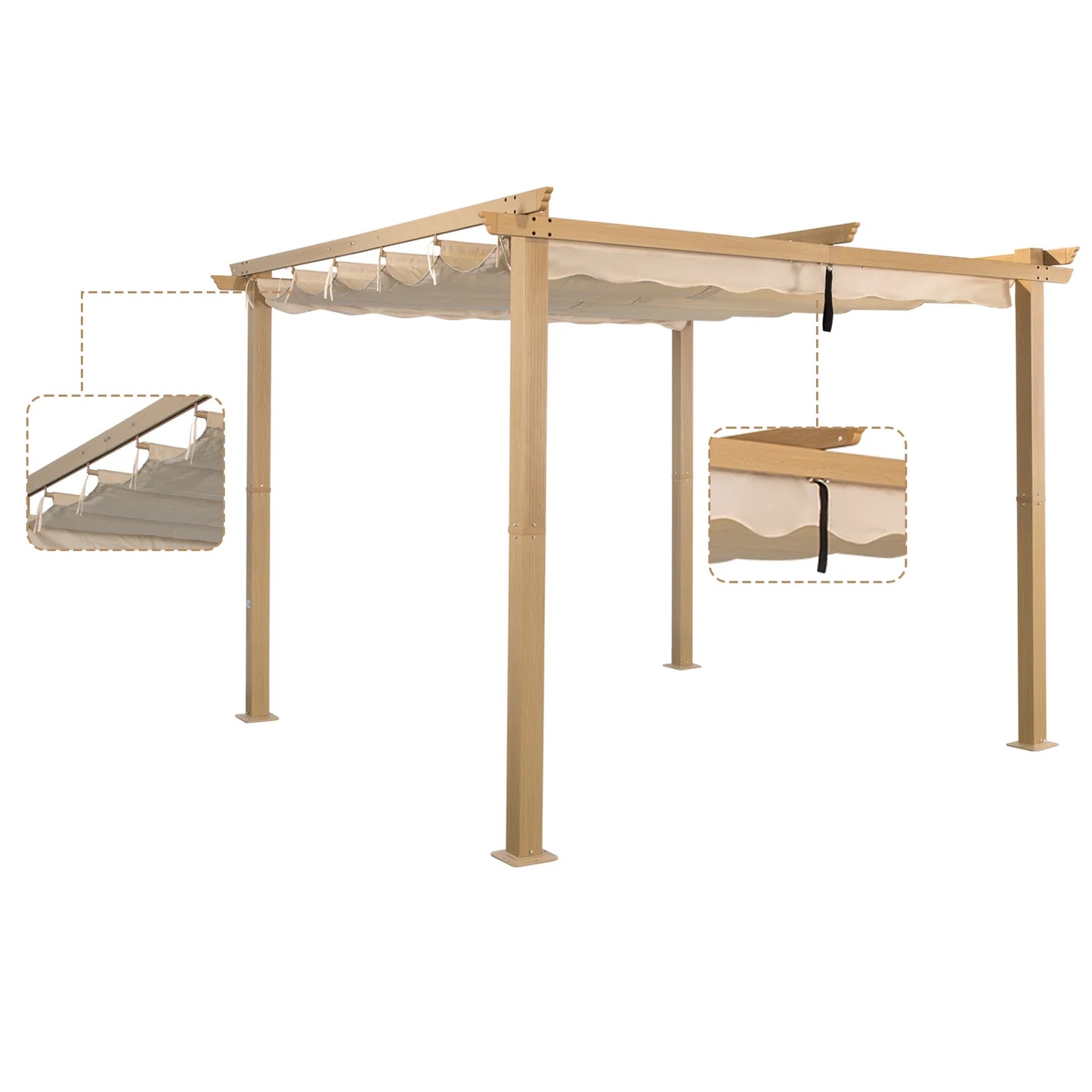 Angel Living Aluminium-Pergola 3×3 m Creme-Gelb – Ausziehbares Dach UV50+, Dachrohre aus Stahl, pulverbeschichtet