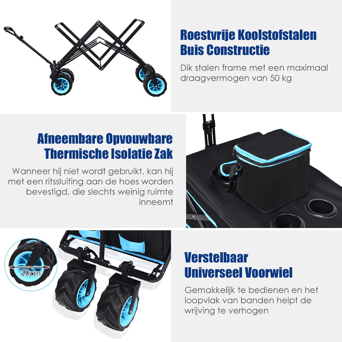 Faltbarer Wagen Coast - Max. 50 kg - 118 x 55 x 97 cm - Schwarz / Blau
