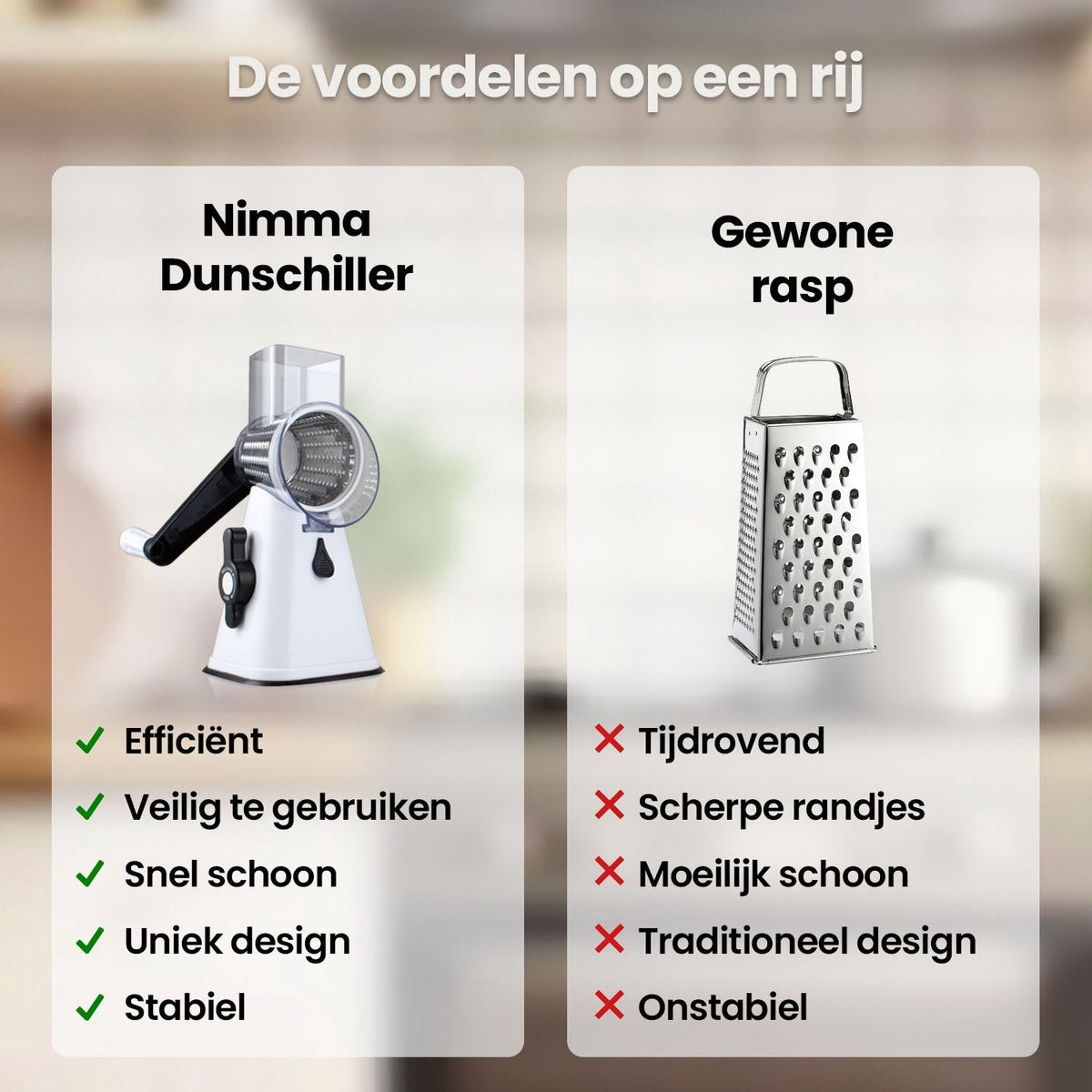 Nimma Trommelreibe - Inklusive 3 Aufsätzen und Spiralschneider - geeignet als Käsereibe und Reibe - Weiß