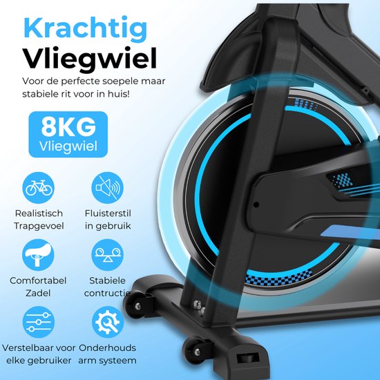 Heimtrainer - Fitness Bike - Spinning Bike - 8KG Schwungrad - Herzfrequenzmesser - Inkl App - Extrem leise