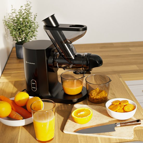 KitchenBrothers Slowjuicer - Entsafter - Gemüse- und Obstpresse - 43 mm und 60 mm Einfüllöffnung - 400 ml - Schwarz