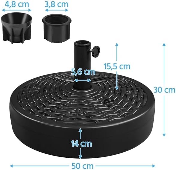 Yaheetech Sonnenschirmständer in Rattan-Optik, befüllbar mit Wasser oder Sand – geeignet für Sonnenschirmstangen mit Ø 38/48 mm – Ø 50 x 30 cm – schwarz