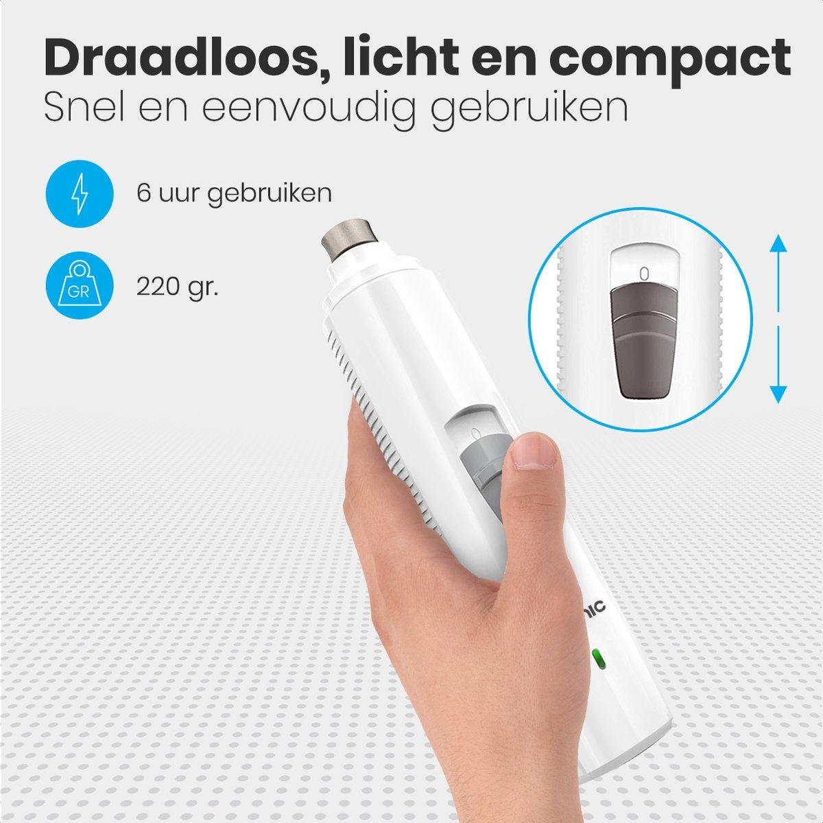 Auronic Elektrische Nagelfeile - für Tiere - wiederaufladbar - kabellos - Diamantfeilenkopf - Hund/Katze - weiß