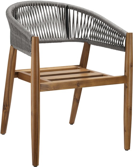 Tectake - 2er Set Gartenstühle Manacor - Seil-Design- wetterfest -  lackiertes Akazienholz - Grau/Beige