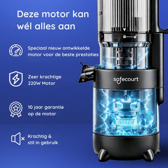 Safecourt Kitchen Slow Juicer - leistungsstarker Motor [Vorschneider & Kaltpress-Technologie] - einfache Reinigung - BPA-frei - Entsafter Schwarz