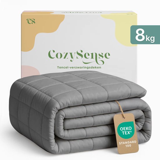 CozySense® Weighted Blanket 8kg - 100% Tencel - Weighted Blanket - Schwergewichtige Decke mit Temperaturregulierung und atmungsaktivem Komfort - GLASS-Flow® Druckverteilung - 1-Person - Grau