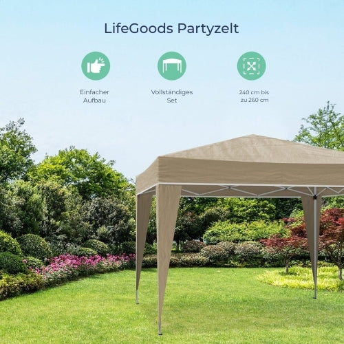 LifeGoods - Partyzelt - Pavillon - 3x3 m - faltbar - wasserdicht - inkl. Tragetasche mit Rädern - Beige