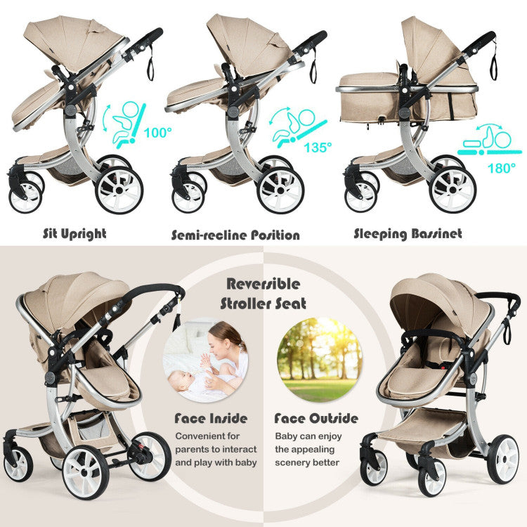 Coast 2-in-1 faltbarer hoher Kinderwagen mit Wickeltasche - Beige - 40,5 x 24,5 x 44,5 Zoll
