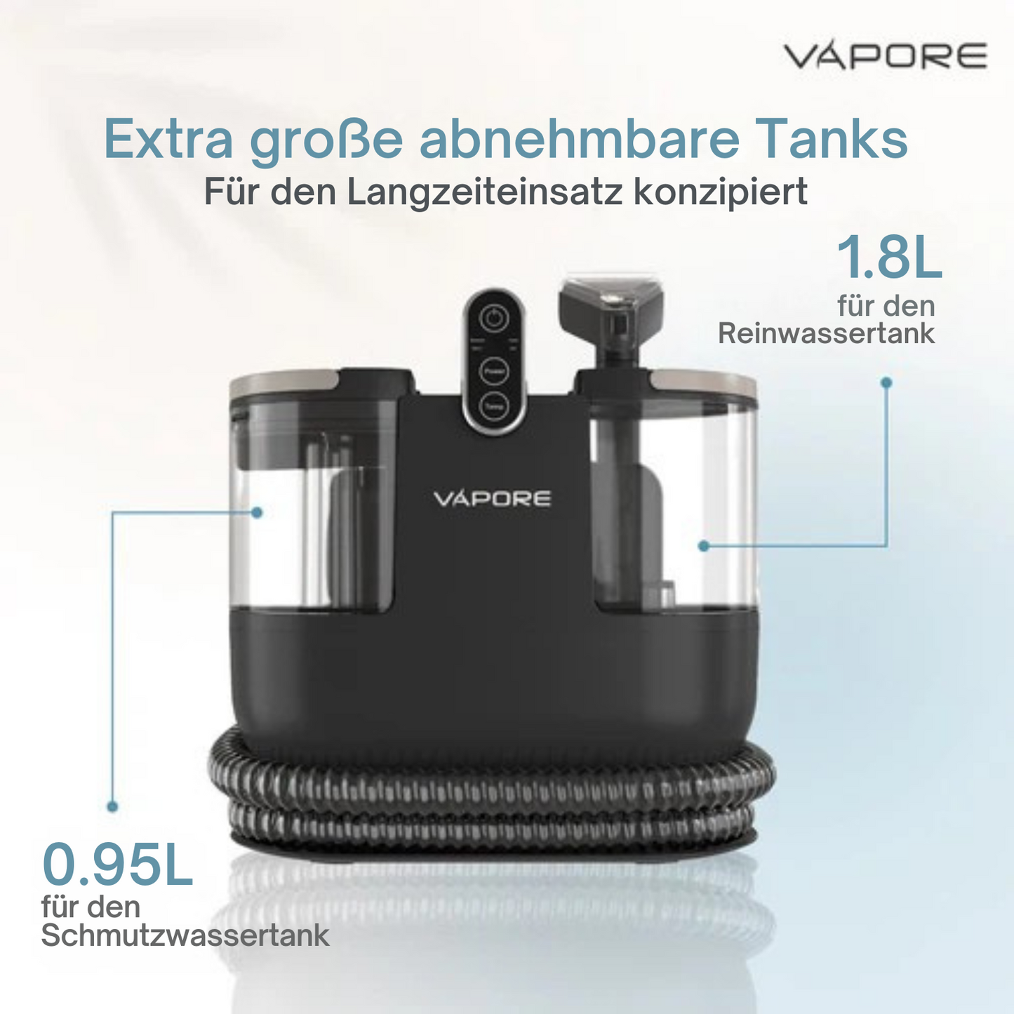 Vapore Teppichreiniger - Möbelreiniger - Sofareiniger - Mit Saugkraft - 1200W - Schwarz
