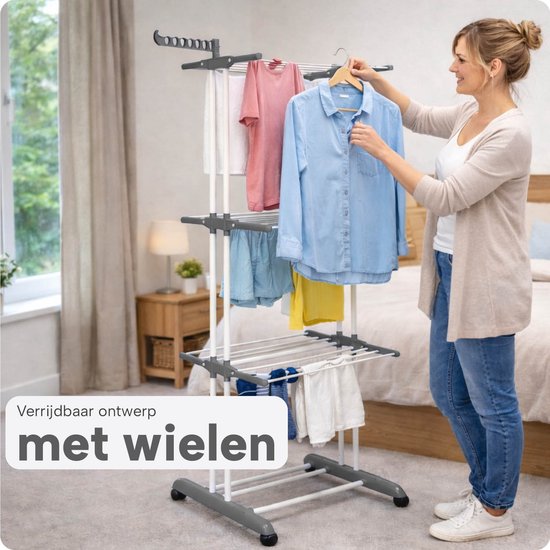 Zusammenklappbarer Wäscheständer mit Rollen – 6 Ablagen – Rostfrei – Für den Innen- und Außenbereich – Platzsparend – XXL-Wäscheständer – BREND BR-2250
