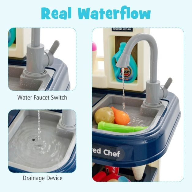Coast 65 TLG. Leichte Kinderspielküche mit Wasserpumpe blau