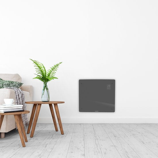 VONROC Luxury electric heater - Konvektorheizung mit Glasscheibe - 500W/1000W - Beheizt Räume bis zu 12m2 - Gesteuert sowohl mit App (über Wifi) als auch manuell - Einstellbarer Thermostat und Timer - Grau