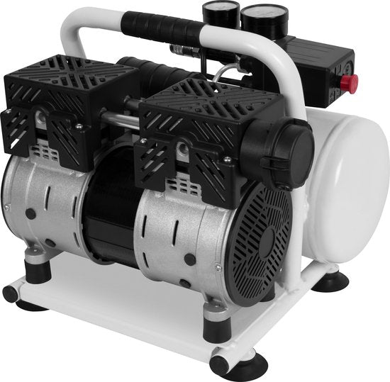 VONROC PRO Silent Compressor - Ölfrei - 750W - 1HP - 128 l/min. - 6 Liter - 8 Bar - 57,5dB(A) - Geräuschlos - Geräuscharm - Weiß