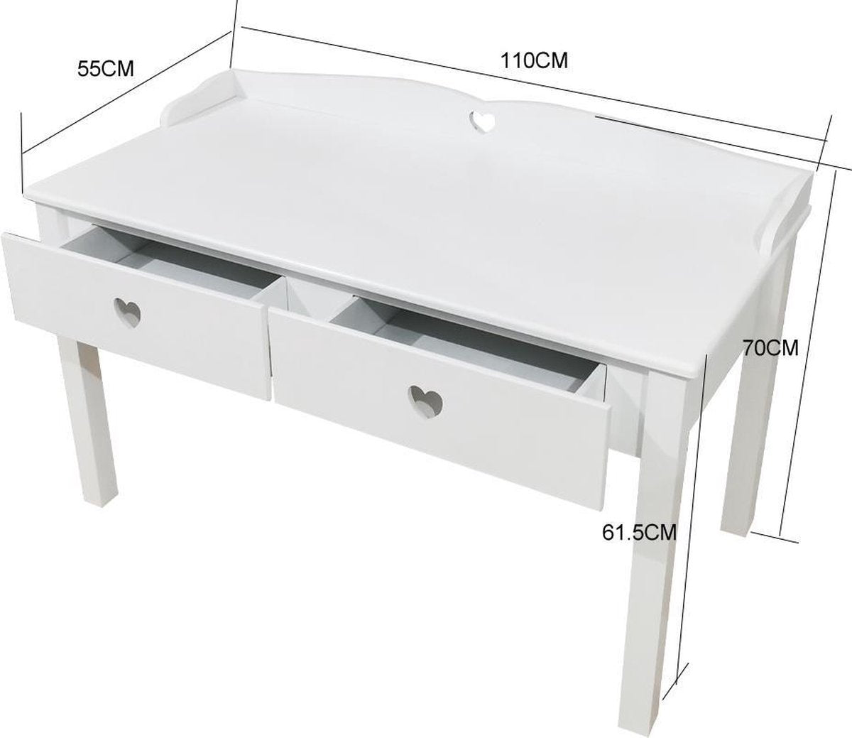 VDD Kinderschreibtisch - 2 Schubladen - 55 x 110 x 61 cm - Weiß