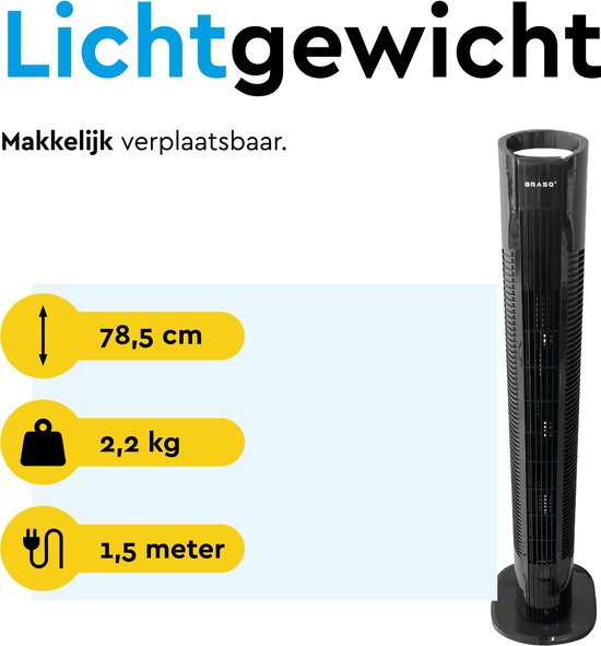 BRASQ - Turmventilator F500 mit Fernbedienung - 80 cm hoch - Timer & Schlafmodus - 50W - schwarz