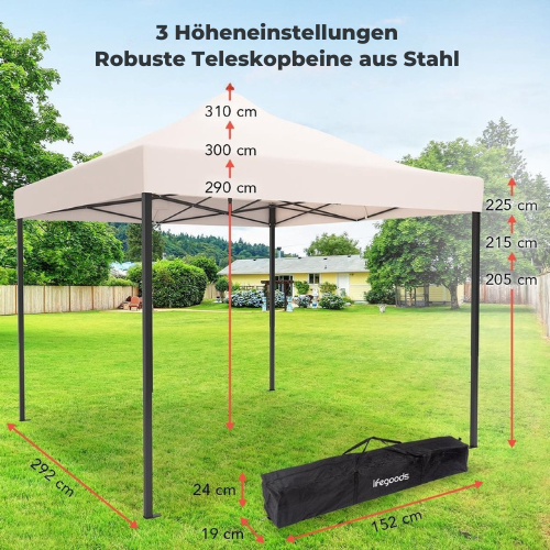 LifeGoods - Gartenzelt - Pavillon - 3x3 m - faltbar - beige