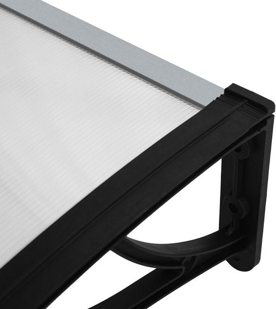 AXI Lux Tür- und Veranda-Markise Schwarz – 128 x 75 x 24 cm – Transparentes Polycarbonat – Aluminiumrahmen – UV-Schutz – Inklusive Befestigungsmaterial