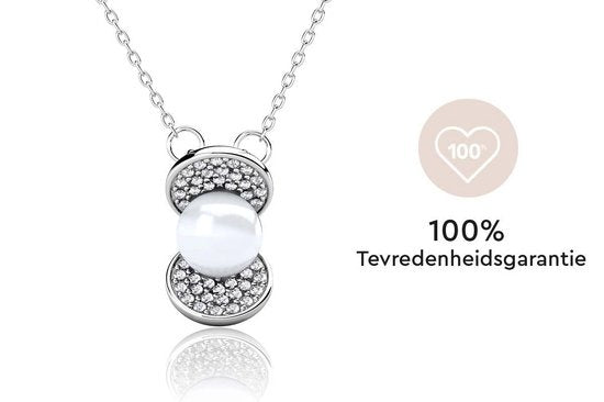 Yolora Damenhalskette mit Anhänger - Perle und 52 Kalpa Camaka Kristalle - Silber - 18K Weißgold vergoldet - Damenhalskette Silber - Schmuck - Luxuriöse Geschenkbox - Geschenkbox - Exklusive Geschenkbox - Schöne Geschenkverpackung