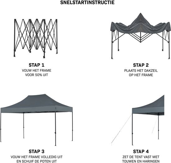 VONROC Partyzelt – 3 x 4,5 m – Premium-Easy-Up-Partyzelt – Modulares Design – Zusammenklappbar – Wasserdicht – Stahlrahmen – UV-Schutz 50+ – Inkl. Aufbewahrungstasche – Grau