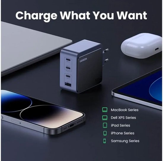 Ugreen Nexode S 100 W 4-Port-GaN-Schnellladegerät EU grau Mobilcomputer, Mobiltelefon, Laptop, Powerbank, Tablet Grau Netzteil für den Innenbereich