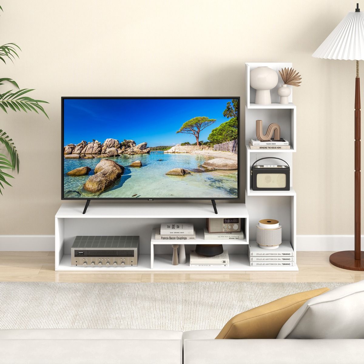Coast TV-Möbel – würfelförmig – L-förmige Ablageböden – weiß/braun – für Fernseher bis 50 Zoll