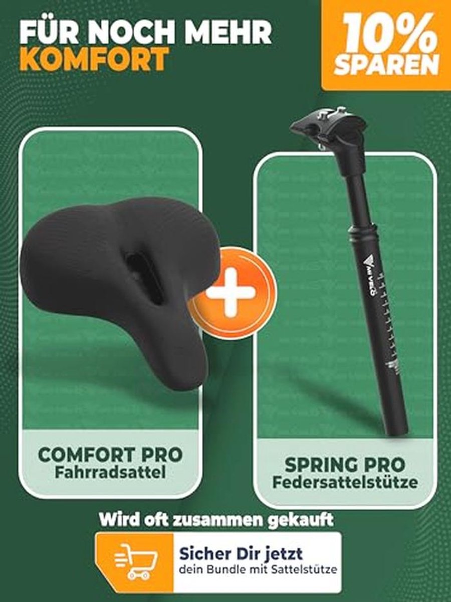 MIVELO Comfort Pro Fahrradsattel für Damen und Herren – Ergonomischer Memory-Schaum – Schwarz