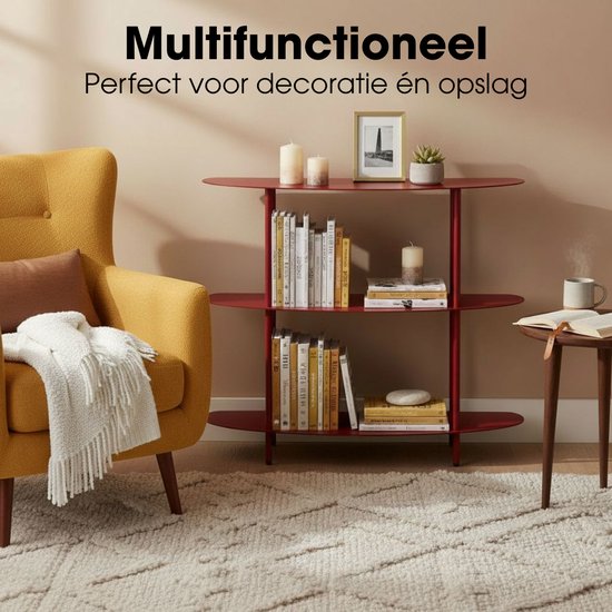 Mica Decorations Wandregal – Aufbewahrungsregal und Metall-Wandregal zur Dekoration im Wohnzimmer – Geeignet für Pflanzen und Accessoires – Stabiles Regal aus Eisen – 90 x 28 x 81 cm – Rot