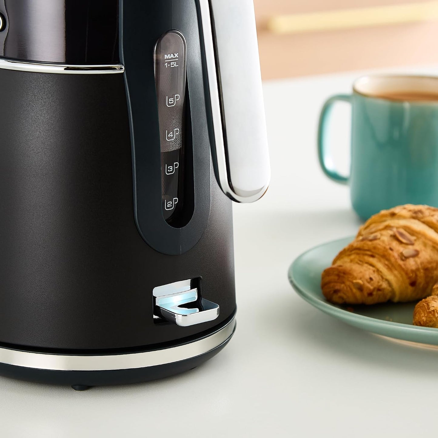 Morphy Richards Signature Opulent Wasserkocher 1,5 l – Rapid Boil 3000 W – Edelstahl, schwarz-transparent – 23,7 x 16,7 x 26,8 cm