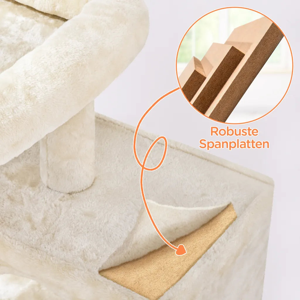 Yaheetech Katzenpfosten Beige - 91 cm hoch - mit 2 Katzenhäusern, Sisalkratzern und Spielball